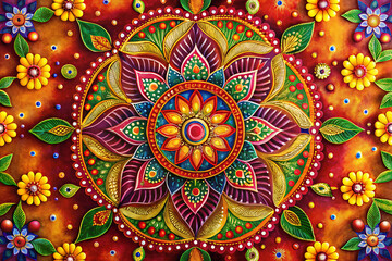 Indian festive motif background hand-painted with rich hues
