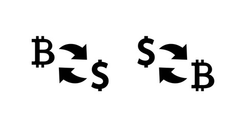 Crypto exchange icon. Bitcoin to dollar conversion arrow symbol. USD to BTC currency swap sign