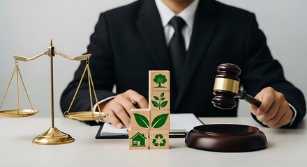 Lawyer with environmental justice symbols legal scales