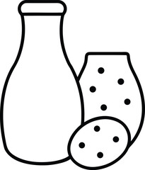 Milk and cookies line art transparent background