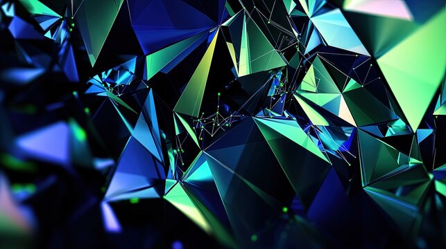 Abstract geometric shapes in deep teal and emerald greens.