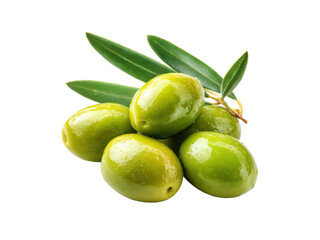 Obraz premium Fresh green olives with leaves on black background fruit food, Isolated, Png Transparent Background