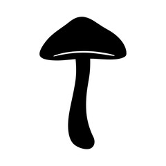 Simple Silhouette of a Mushroom with Cap and Stem on White Background