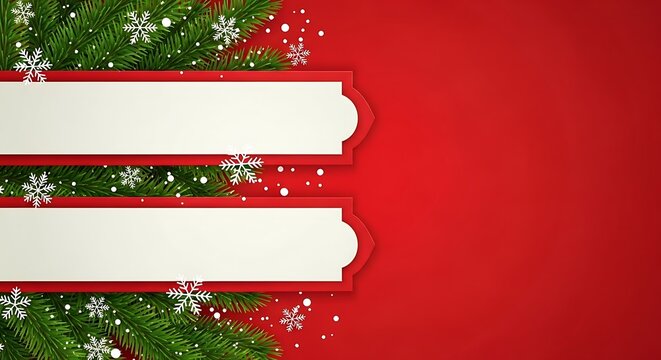 Festive fir branches snowflakes red background christmas