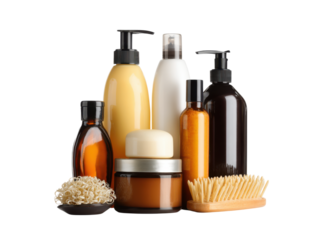 Amber brown bottles white pump dispenser yellow lotion bottle image, Isolated, Png Transparent Background