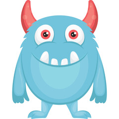 A Blue Fluffy Cartoon Monster With Pink Horns And Red Eyes Is Standing On A White Transparent Background