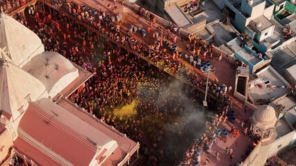 4K Drone Photo of Braj Holi in Nandgaon, Mathura