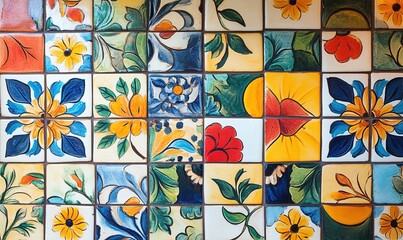 Vibrant mexican talavera style floral ceramic tiles