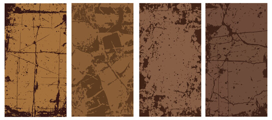 Collection of four brown grunge textures with cracks and scratches for backgrounds or design