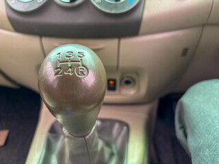Close-Up Manual Gear Shift Knob Inside Car Interior