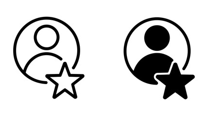 Favorite user icon with star, outline and solid versions, depicting preferred contact, vip member, or add to favorites web and app symbol