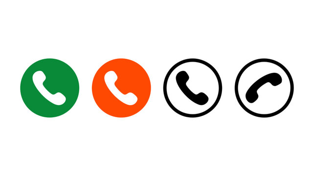 Set of vibrant and outlined phone call icons for communication, answer, and hang-up functions, perfect for user interface designs and digital applications.