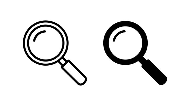 Magnifying glass icons set, perfect for user interface, web design, apps, illustrating search, explore, focus, find, and investigate functions.