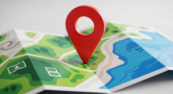 Red location marker on colorful map navigation