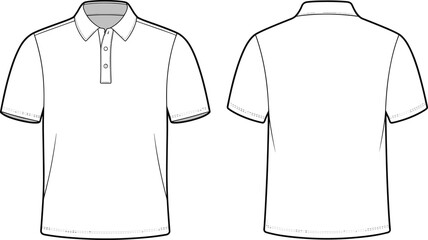 Polo shirt template front and back view, short sleeve collar shirt mockup for apparel design, fashion vector outline, clothing illustration