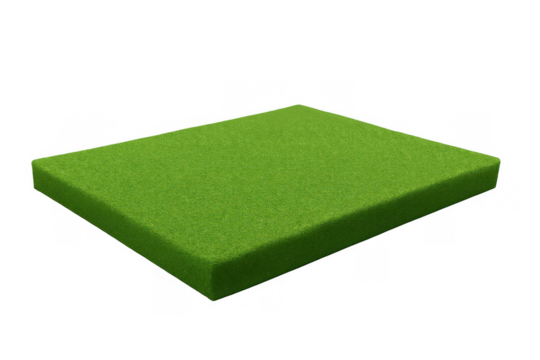 Square patch of green grass turf creating a natural platform or foundation, isolated on a transparent background