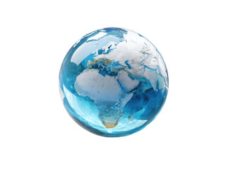 Fototapeta premium Transparent planet earth with blue water and white continents globe, Isolated, Png Transparent Background
