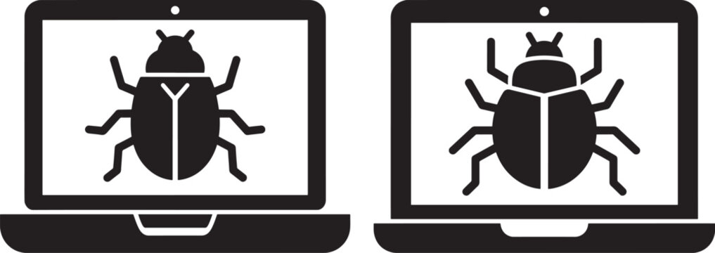Two laptops displaying a bug silhouette