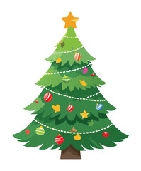 Classic green christmas tree crowned with a radiant golden star and festive decorations, embodying the spirit of celebration and joy plant