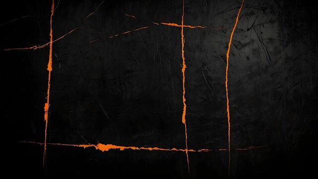 Black brush strokes on textured orange background, Dynamic abstract expressionist paint splatter art