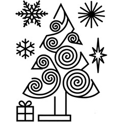 set of christmas tree and christmas accessories vector icons