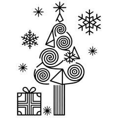 set of christmas tree and christmas accessories vector icons