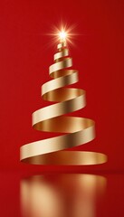 Elegant Golden Ribbon Spiral Against Red Background for Holidays
