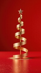 Elegant Minimalist Christmas Tree Decor on Vibrant Red Background