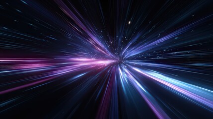 Abstract Digital Light Trails in Dark Space with Purple and Blue Hues