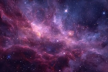 Vibrant Nebula with Cosmic Dust and Star Clusters in Deep Space Showing Purple Pink Hues and Sparkling Light Points against Dark Blue Sky