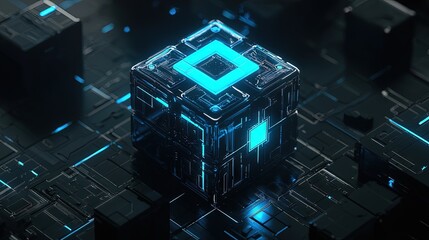 Intricate, glowing cubes, reflecting light.