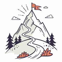Illustration of a mountain with a flag on top and a winding path up it