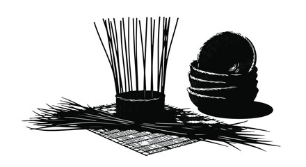 Arrangement of natural materials for crafts or decor, evoking simplicity and creativity.