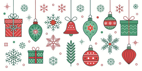 Vector  christmas  festive christmas ornaments and gift boxes hanging decorations scene