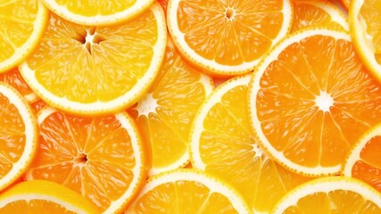 Close up shot of vibrant, fresh orange slices creating a refreshing, sunny display. The bright colors evoke feelings of summer and healthy eating. Stock Video