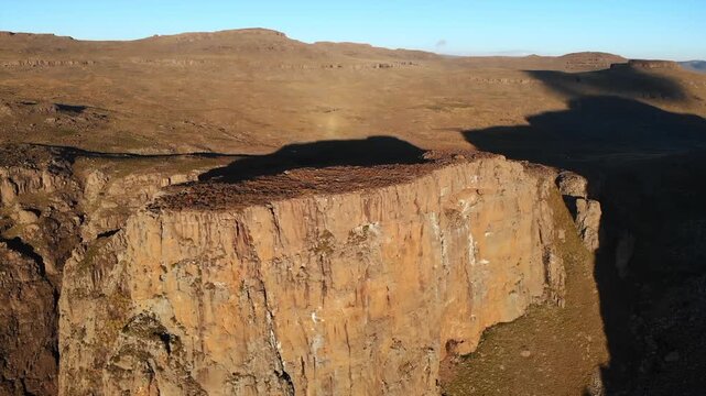 Aerial view of basaltic rock formations in drakensberg mountains. Media