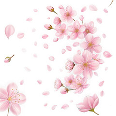 Fototapeta premium Cherry blossom flowers and delicate falling petals illustration