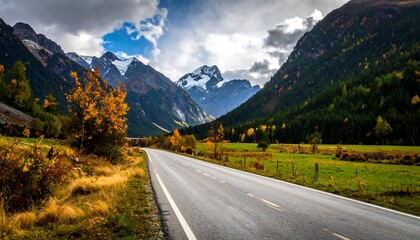 Fototapeta premium Scenic Road Through the Alps in Autumn Splendor.
