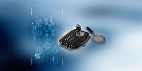 3d rendering key protected microchips near lens
