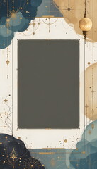 Vintage decorative frame with gold accents and textured elements surrounding an empty central space.
