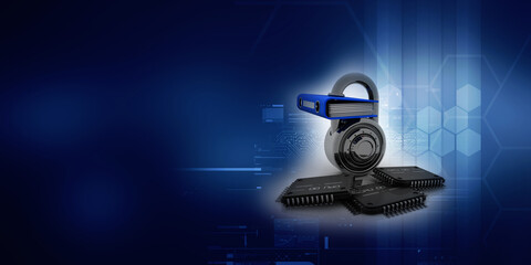3d rendering microchips with office file protected lock