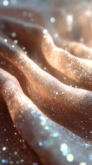 Fototapeta premium Glittering Fabric Waves with Bokeh Lights Shimmering in Soft Golden Light