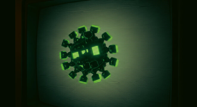 A glowing abstract cube of modern technology, evoking themes of innovation and data visualization, with its vibrant green illumination, set against a dark setting.
