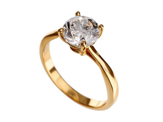 Sparkling diamond solitaire gold engagement ring image, Isolated, Png Transparent Background