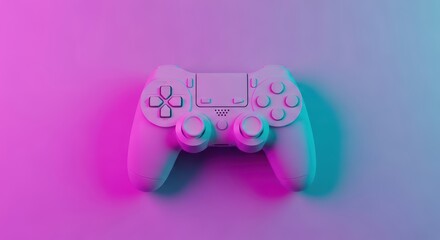 Monochrome retro gaming controller with pink and blue neon lighting