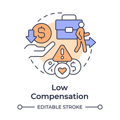 Low compensation multi color concept icon. Uncompetitive pay. Cause of voluntary employee turnover. Round shape line illustration. Abstract idea. Graphic design. Easy to use in promotional material,