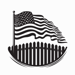 American Flag Waving on Wooden Fence Logo Vector on white background