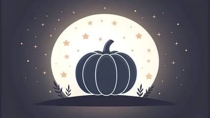 Spooky Halloween pumpkin glowing under a full moon with bright stars for your holiday themed designs