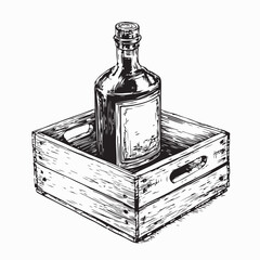 Classic Wooden Crate with Vintage Wine Bottles Image Vector On white background