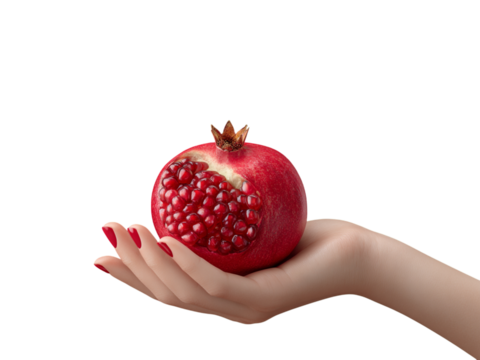 Hand holding half ripe pomegranate transparent view - Powered by Adobe